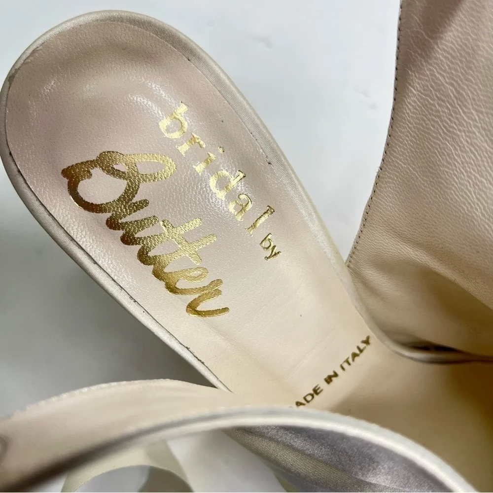 NEW Bridal by Butter Cream Satin Peep-Toe Lace-up Classy Wedding Bridal Pumps - Picture 10 of 14